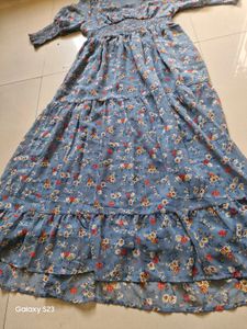 Printed Cloudy Blue Maxi Dress