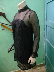 Sheer Black Lace Trim Tunic
