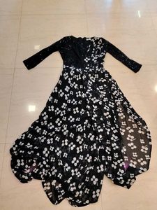 Chic Black Floral Gown with Sequins