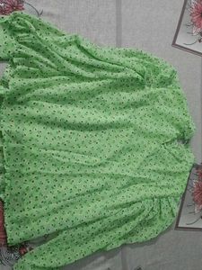 Green Floral Lace Trim Blouse