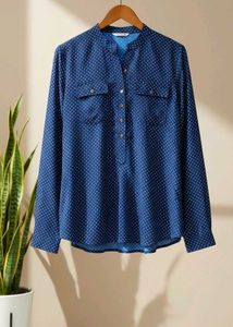 Blue Polka Dot Blouse with Pockets