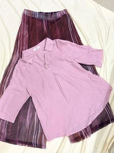 Purple Striped Palazzo Pants with Pink Kurta