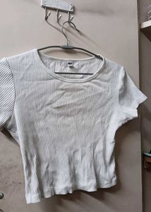 White Ribbed Cropped T-Shirt