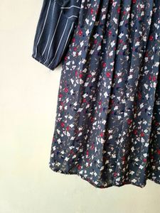 Floral Full Sleeve Ruffle Dress-Turtle neck