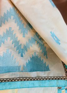 Cream Saree with Blue Embroidery blouse