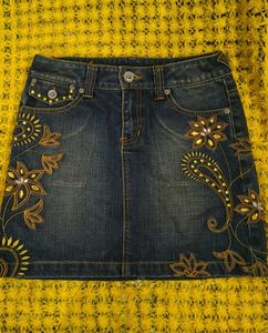 Y2K Embroidered Denim Mini Skirt