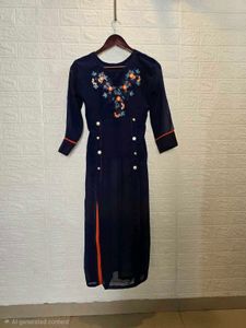 Navy Blue Embroidered Kurta Set