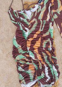 Ruched One-Sleeve Print Mini Dress