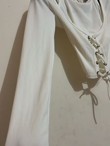 White Lace-Up Cropped Top