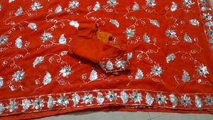 Elegant Orange Saree with Silver Embellishments