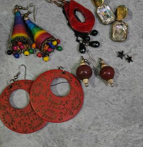 Multi-Color & Red Statement Earrings  (6 pair