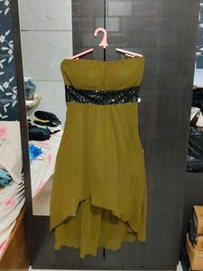 Strapless Olive Green Dress with Sequins