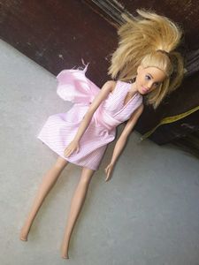 Vintage Barbie Doll with Pink Striped Dress