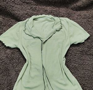 Mint Green Ruffle Trim Tee