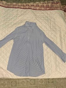 Blue Striped Button-Up Tunic Shirt