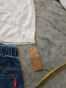 Girls White Cardigan &amp; Jeans Set