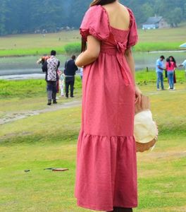 Bohemian Red Puff Sleeve Maxi Dress
