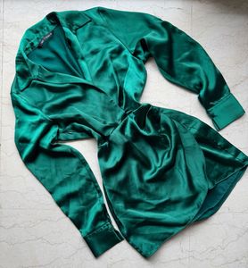 Zara Emerald Satin Wrap Dress