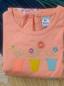 Cute Floral Embroidered Peachy T-Shirt