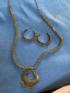 Boho Oxidized Silver Necklace & Earrings Set