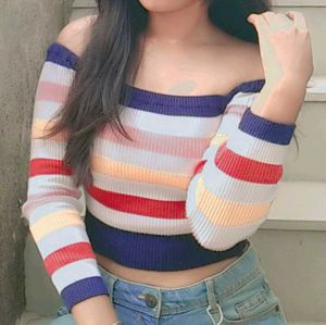 Striped Off-Shoulder Knit Top