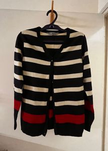 Striped V-Neck Knit Cardigan