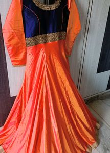 Heavy Embroidered Mulberry Silk Full Flared Gown