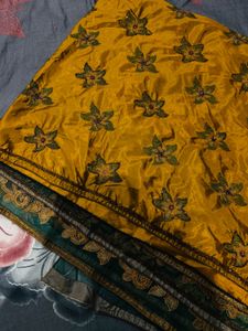 Elegant Gold & Green Floral Saree