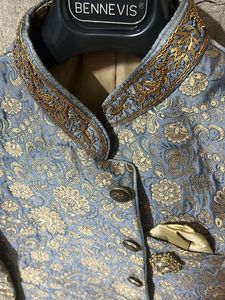 Men's Blue &amp; Gold Brocade Jacket