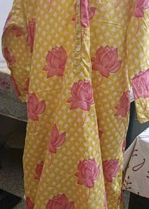 Yellow Lotus Print Kurta