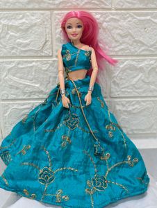 Teal Embroidered Lehenga Choli for Dolls