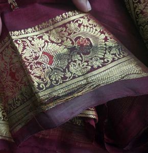 Maroon kanchi pattu Saree with Meenakari/self jari