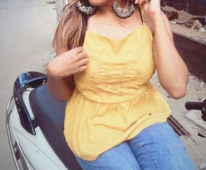 Mustard Embroidered Peplum Top