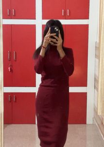 Burgundy Turtleneck Midi Dress