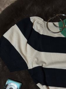 Vintage Striped Puff Sleeve Top