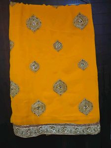 Stunning Yellow Embroidered Saree