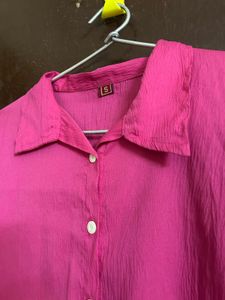 Pink Button-Down 3/4 Sleeve Shirt