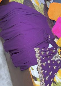 Purple Embroidered stylish kurti and skirts outfit