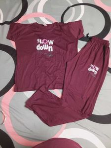 Unused Maroon "Slow Down" T-Shirt &amp; Pants Set