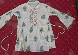 White Kurta with Green Paisley Print