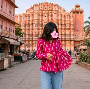 Vibrant Pink Ikat Print Peplum Top