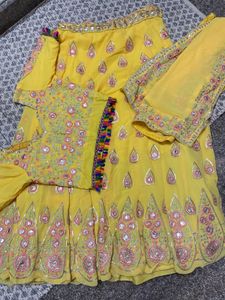 Vibrant Yellow Embroidered Lehenga Skirt and blous