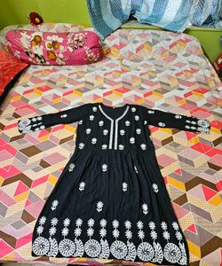 Black Kurta with White Embroidery