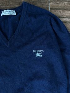 Burberrys Blue V-Neck Sweater