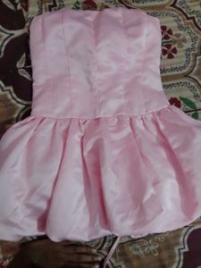 strapless pink satin corset dress