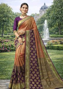 Pink &amp; Purple Border Banarasi Silk Saree