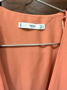 Mango Coral V-Neck Ruffle Dress