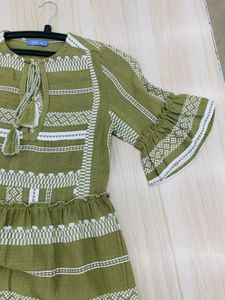 Chic Olive Green Embroidered Dress