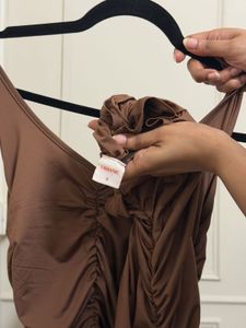Urbanic Ruched Bodycon Brown Dress