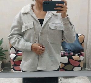 Grey Fleece Jacket with Sherpa Collar